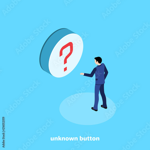 Cuadros en Lienzo isometric image on a blue background, a man in a business suit wants to click on