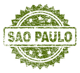 Wall Mural - SAO PAULO stamp seal watermark with rubber print style. Green vector rubber print of SAO PAULO caption with dust texture.