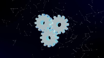 Wall Mural - mechanism being formed by revolving particles. Futuristic structure of plexus lines and points, dark blue abstract background
