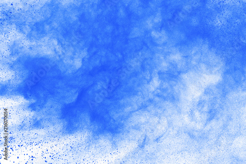 abstract of blue powder explosion on white background blue powder splatted isolate colored cloud colored dust explode paint holi buy this stock photo and explore similar images at adobe stock abstract of blue powder explosion on