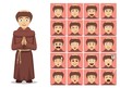 Religion Christian Monk Cartoon Emotion Faces Vector Illustration