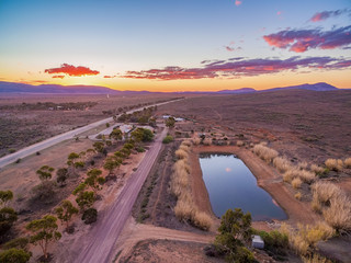 Wall Mural - Rural landscape of South Australia near Flinders Ranges at sunset - aerial view