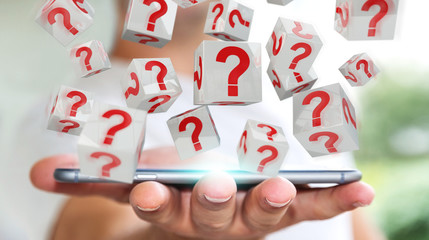 Fototapete - Businessman using cubes with 3D rendering question marks