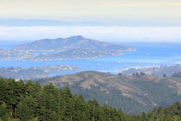 Wall Mural - Angel Island and Richardson Bay viewed from Mt Tamalpais. Marin County, California, USA.