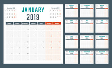 2019 Year Calendar, Calendar Design For 2019 Starts Monday