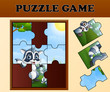 Jigsaw puzzle game with happy raccoon 
