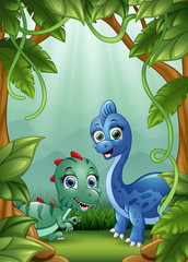 Wall Mural - The little dinosaurs happy living in the jungle