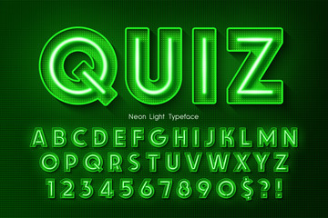 Wall Mural - Neon light 3d alphabet, extra glowing font.