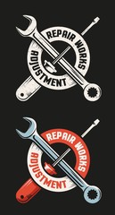 Repair workshop emblem template - crossed wrench and screwdriver.