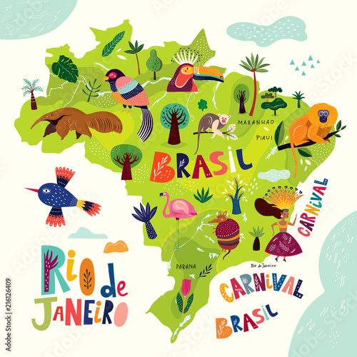 Cuadros en Lienzo Vector illustration with map of Brazil