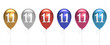 Number 11 birthday balloons collection gold, silver, red, blue, pink. 3D Rendering