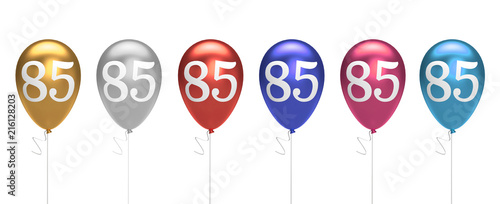 Fotomural Number 85 birthday balloons collection gold, silver, red, blue, pink