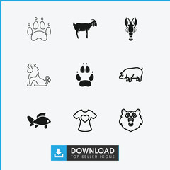 Wall Mural - Collection of 9 animal filled and outline icons