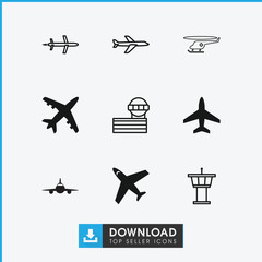 Wall Mural - Collection of 9 jet filled and outline icons