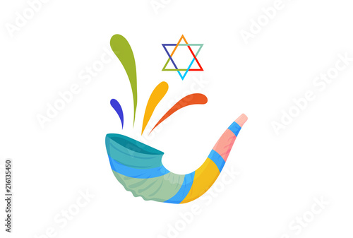Fotografía Vector illustration for Yom Kippur and Rosh Hashanah: shofar or Yom Kippur Horn