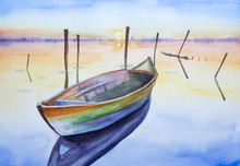 Watercolour Boat On Water