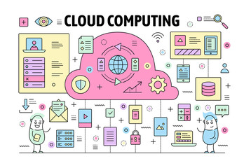 Canvas Print - vector thin line cloud computing poster banner