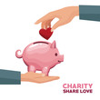 © Jemastock - Hand depositing heart inside piggy vector illustration graphic design
