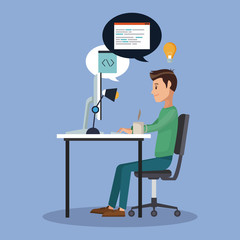 Programmer with software and programming symbols vector illustration graphic design