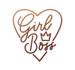 Wall Mural - Girl boss quote with handdrawn lettering, crown and rose gold heart. Vector motivational poster.