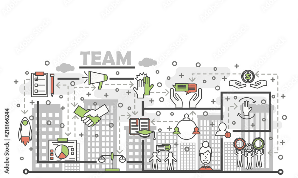 Vector thin line art team poster banner template Stock Vector | Adobe Stock