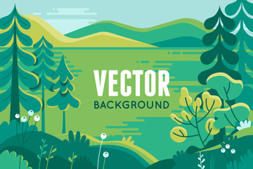 Aufkleber - Vector illustration in trendy flat style - background with copy space for text - plants, trees, leaves and forest landscape