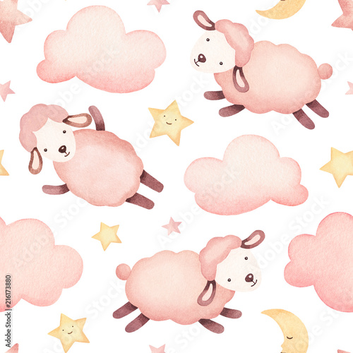 Dekoracja na wymiar  akwarela-ilustracja-cute-owiec-jednolity-wzor