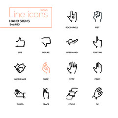 Wall Mural - Hand signs - modern line design icons set