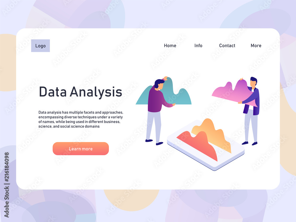 Data analysis landing page template with people. 3d isometric vector ...