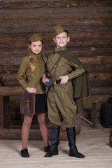 Wall Mural - Two children in military uniforms of the Great Patriotic War