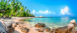 Leinwandbild Motiv Beautiful tropical beach at exotic island with palm trees