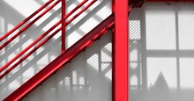 Red Fire Escape Staircase With Shadow