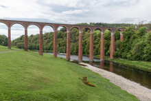 Leaderfoot Railway Viaduct Over The River Tweed Near Melrose In The Scottish Borders With Grazing Sheep