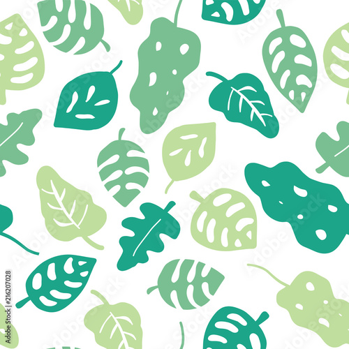 Seamless Vector Background Green Leaves Leaves In Shades Of Green On A White Background Hand Drawn Tropical Leaves Pattern Jungle Leaf Graphic Illustration For Paper Web Fabric Kids Wallpaper Stock Vector