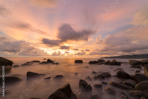 Photographie landscape long exposure Sunset beach and sea rock