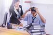 © Panumas - Businessman was blamed by the woman boss for marketing plan mistakes.
