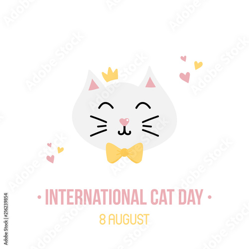 International Cat Day Vector Card Illustration With Cute Cartoon Style Cat In Crown And Bow Buy This Stock Vector And Explore Similar Vectors At Adobe Stock Adobe Stock