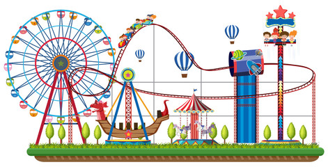 Wall Mural - Theme park rides on white background