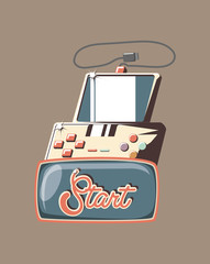 retro videogames design with portable gamepad device icon over brown background, colorful design. vector illustration