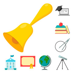 School and education cartoon icons in set collection for design.College, equipment and accessories vector symbol stock web illustration.