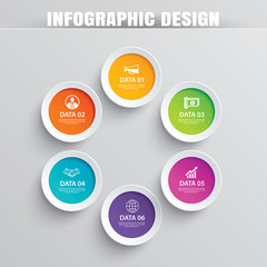 Wall Mural - infographics circle paper with 6 data template. vector illustration abstract background. can be used