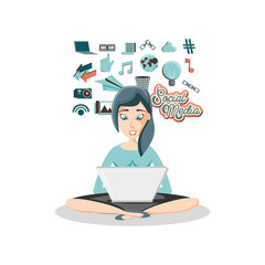 Canvas Print - woman with laptop social media icons vector illustration design