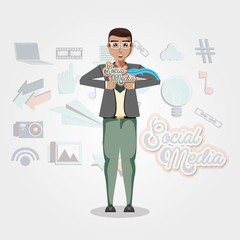 Canvas Print - man with social media icons vector illustration design