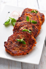 Canvas Print - Fried salmon and sweet potato patties