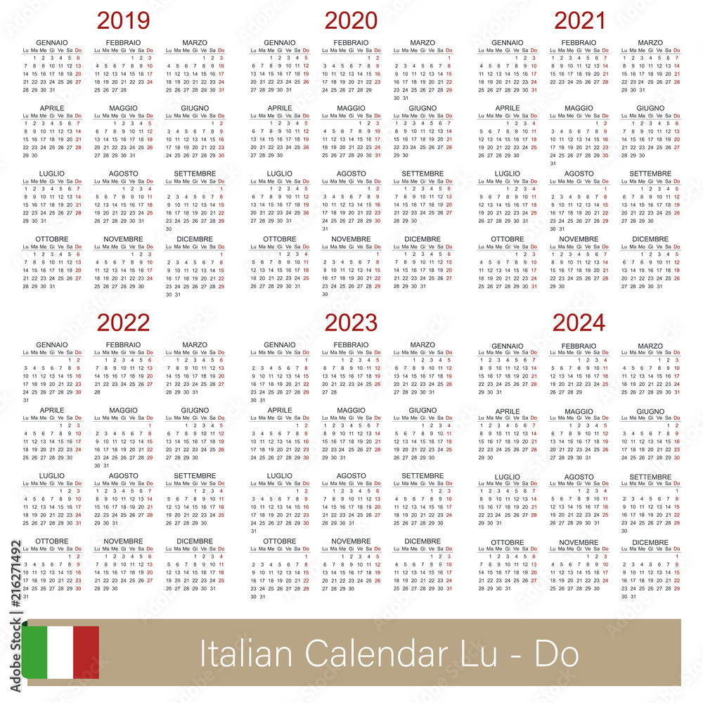 Italian calendar 2019 2024 / Italian calendar week starts on Monday
