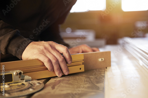 Joinery Tools Carpenter Holding A Measure Tool Wood Part Making