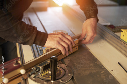 Joinery Tools Carpenter Holding A Measure Tool Wood Part Making