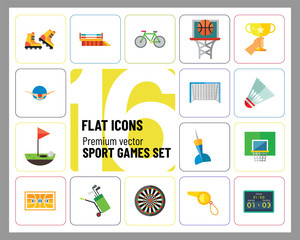 Canvas Print - Sport Games Icon Set. Champions Cup Table Tennis Swimming Sport Whistle Scoreboard Shuttlecock Golf Clubs Basketball Field Dart Basketball Hoop Football Gate Darts Target Golf