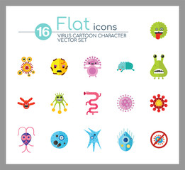 Wall Mural - Virus cartoon character icons set. Thirteen vector icons