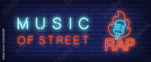 Fotomural Music of street, rap neon style banner